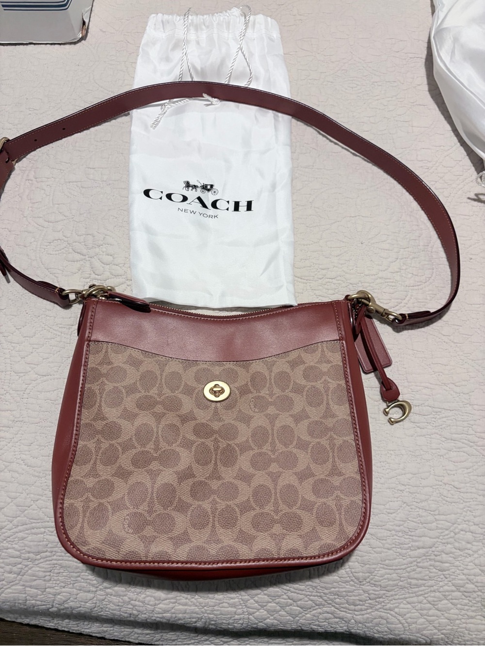 Coach Crossbody Bag in Brown and Dusty Rose Leather Trim